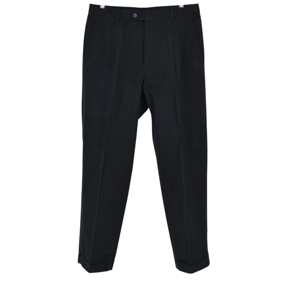 Ermenegildo Zegna Mens 35 Black Cotton Pleated Cuffed Trousers Italy Luxury